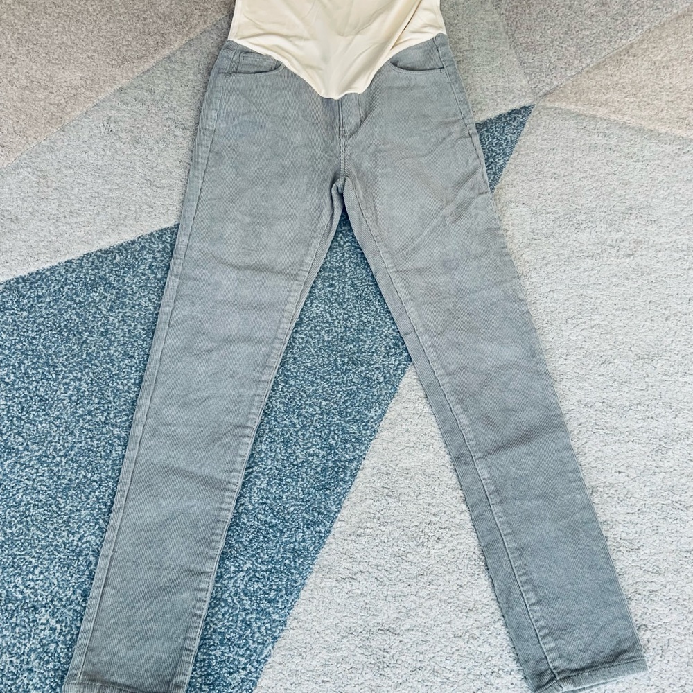 Pink Blush Grayish Green Maternity Corduroys